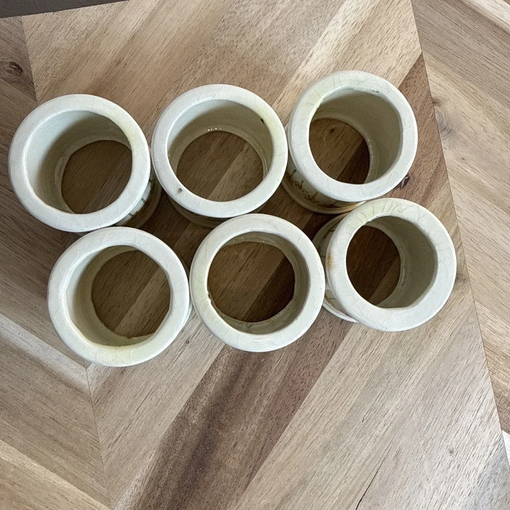 VTG 6 Ceramic Floral Napkin Rings Cottagecore Ivory Multicolor Spring Easter‎